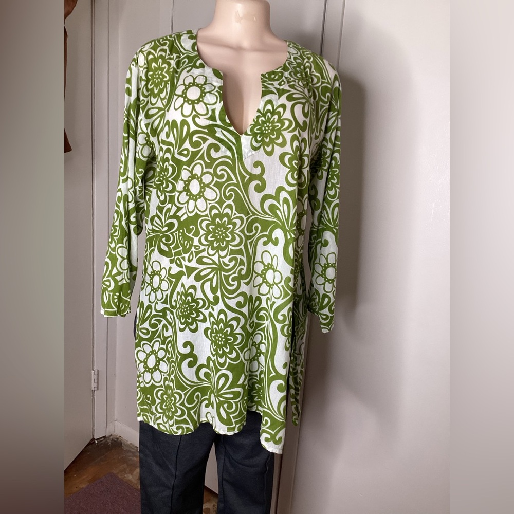 Chic Green Patterned Women's Tunic